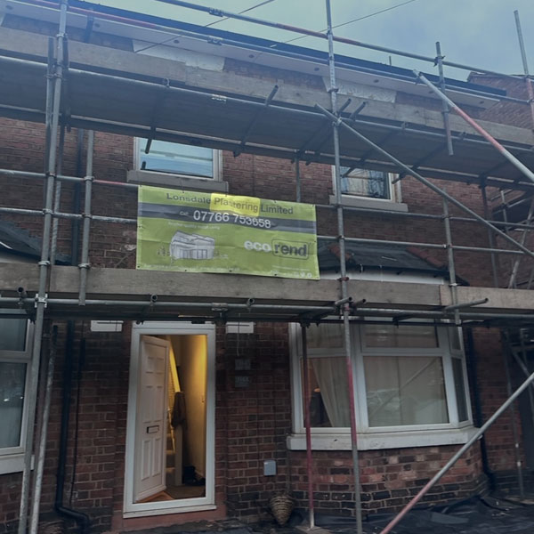 Scaffolding at domestic property for rendering work